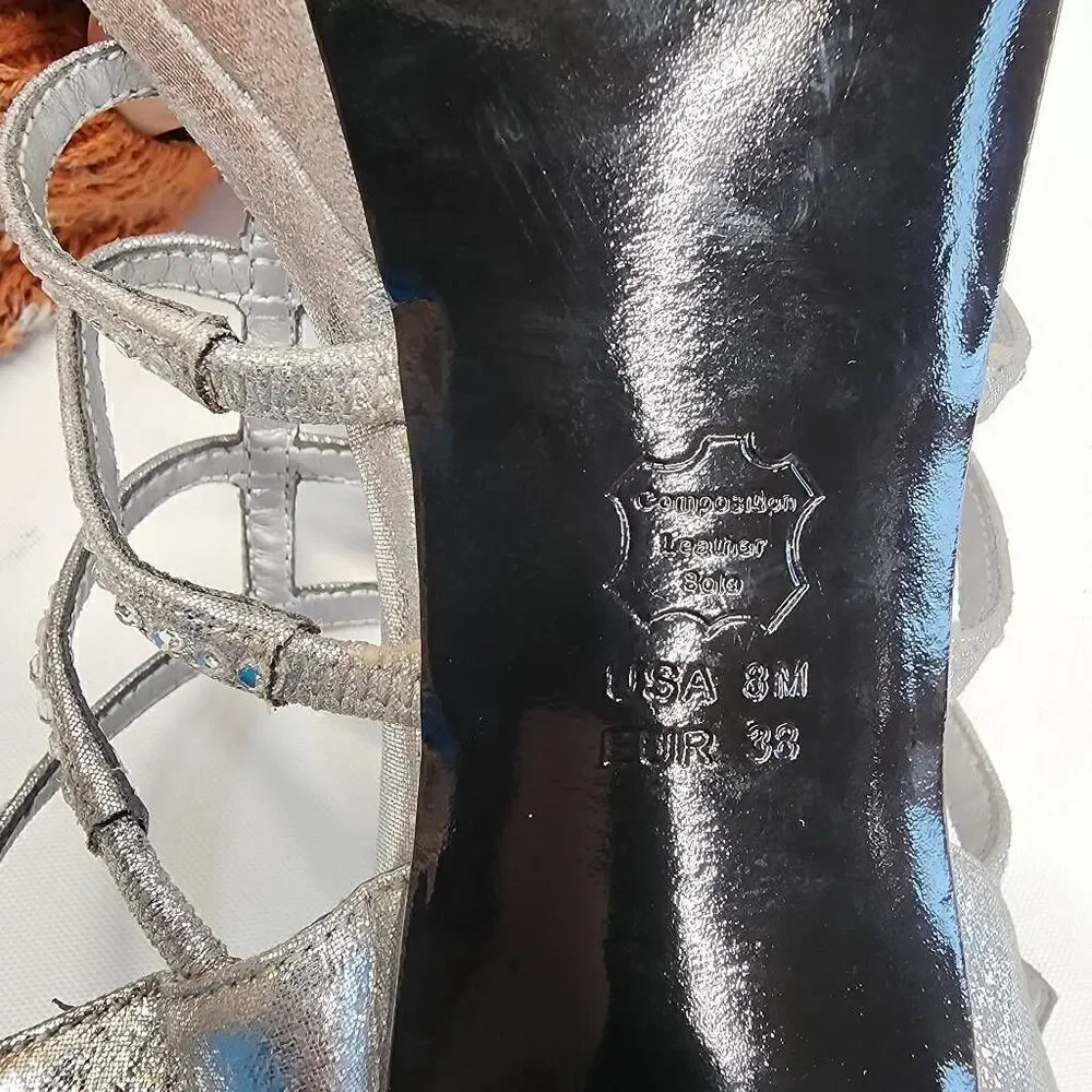 Adrianna Papell Boutique Size 8 Marla Silver Metallic Rhinestone High Heel Sanda - Picture 8 of 10